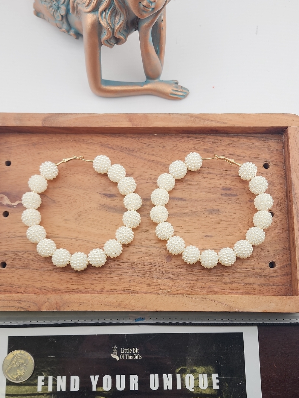 Pearl Beaded Hoop Earrings - White